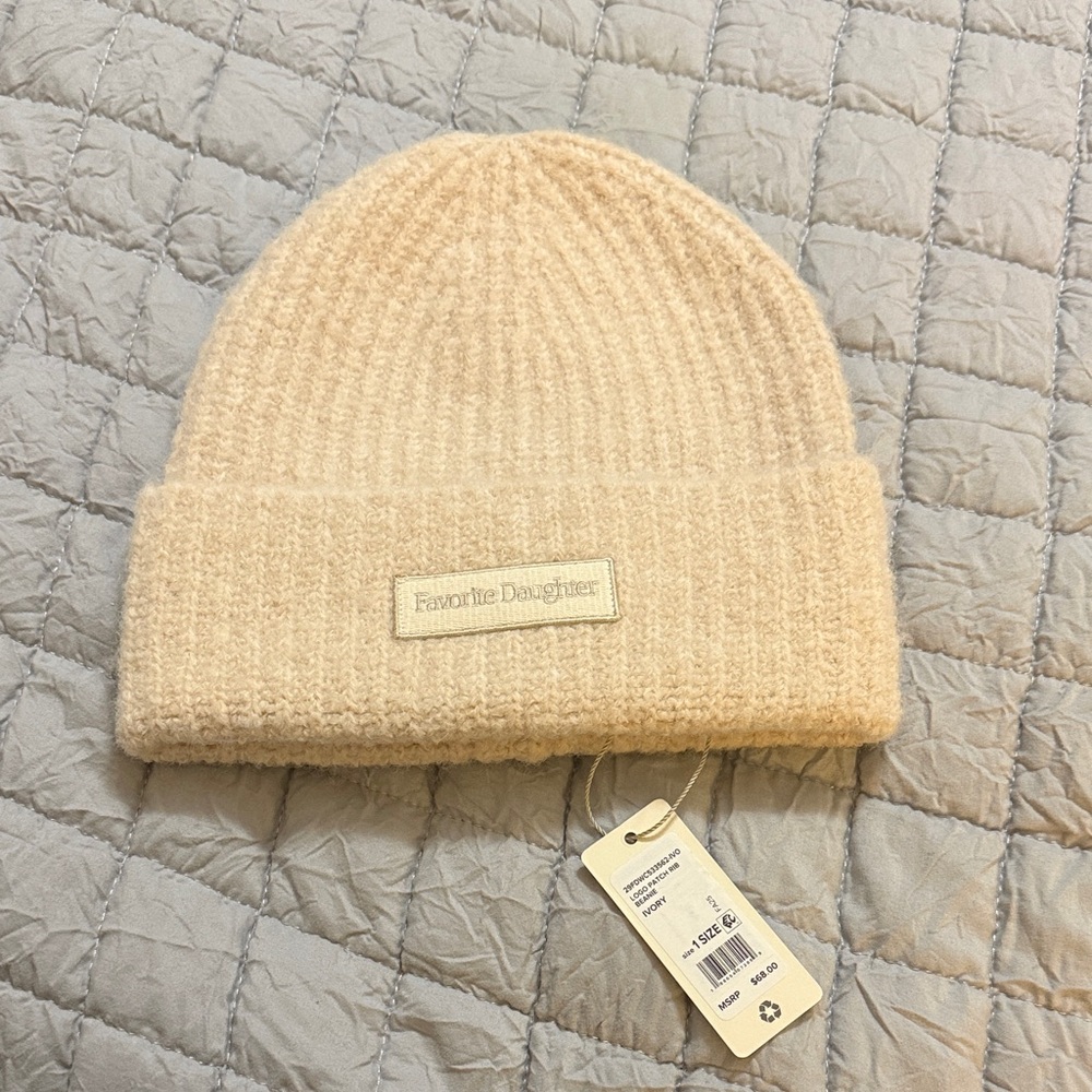 Favorite Daughter Ivory Logo Patch Rib Beanie